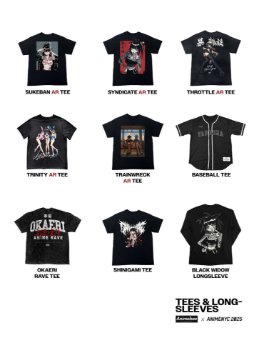 Anime NYC 2025 range sheet of tees and long-sleeves