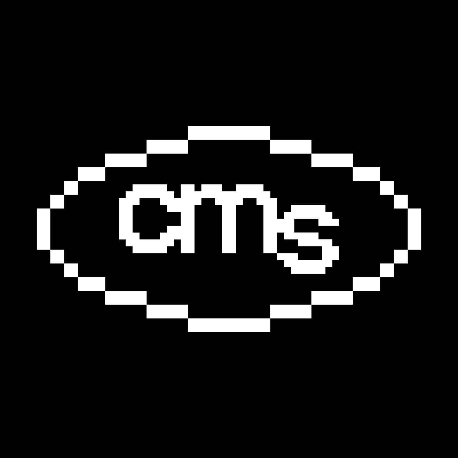 Pixel CMS wordmark in white on black, inside a dashed pixel oval