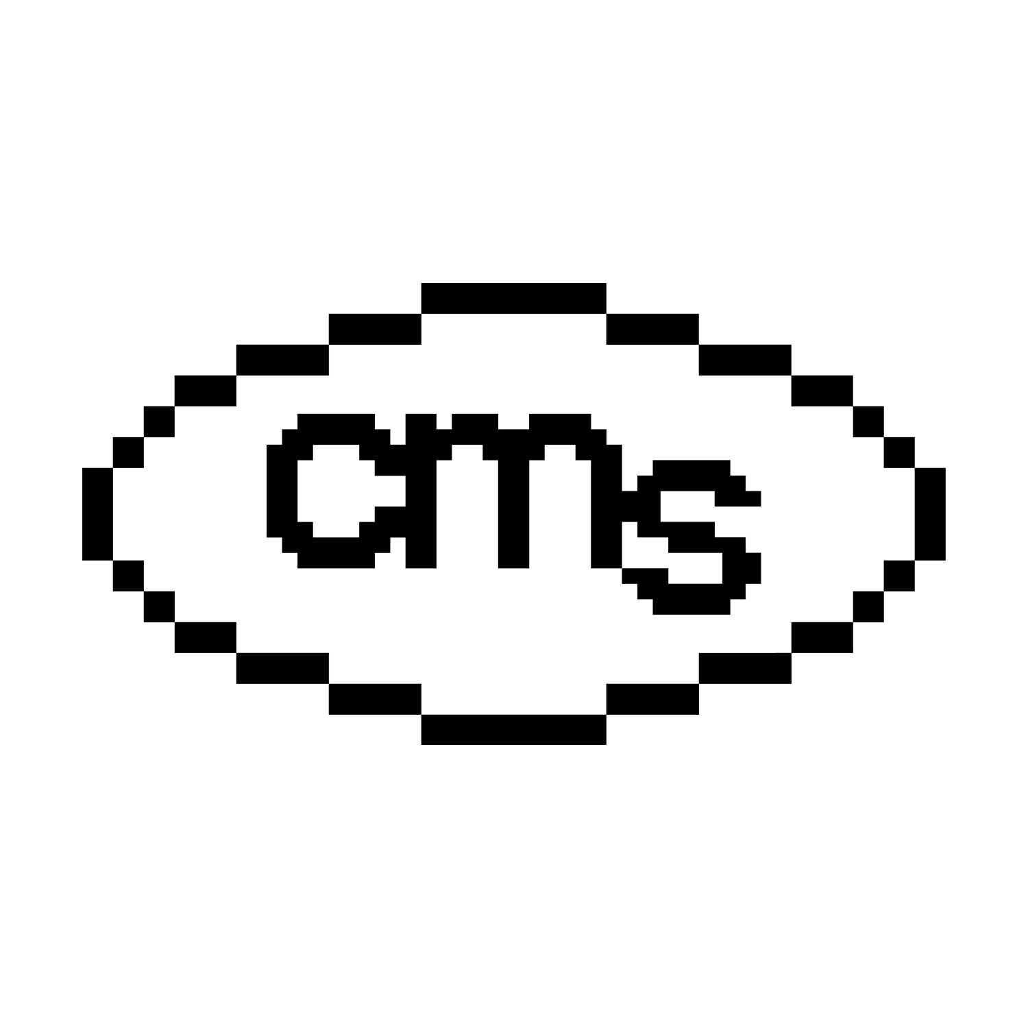 Pixel CMS wordmark in black on white, inside a dashed pixel oval