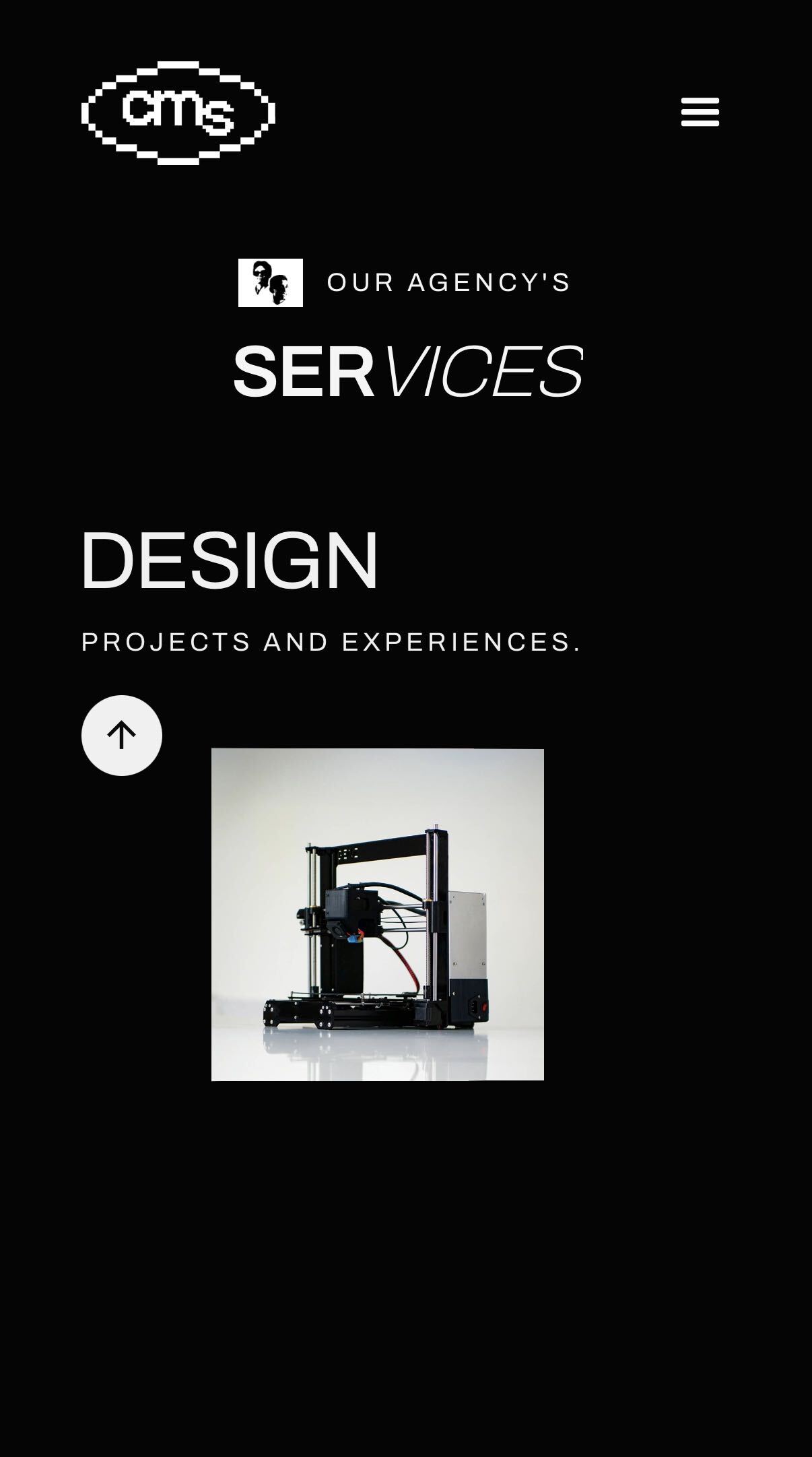 CreativeMode Studios services page on mobile, headed 'Our Agency's Services · Design'